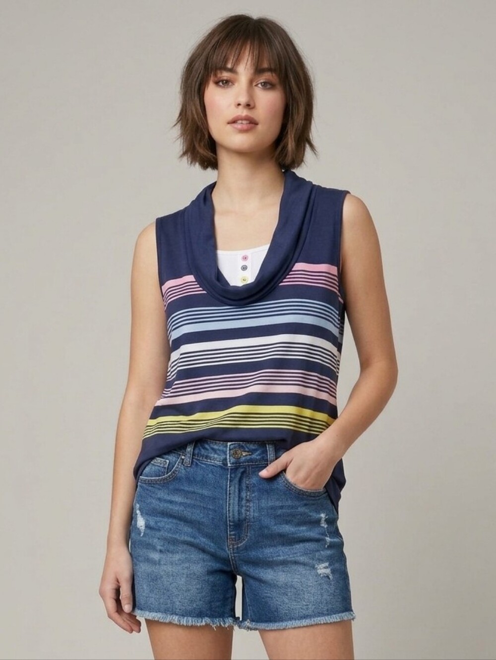 Le Grenier Sleeveless Cowl Neck Striped Top - Y2K - Size XL